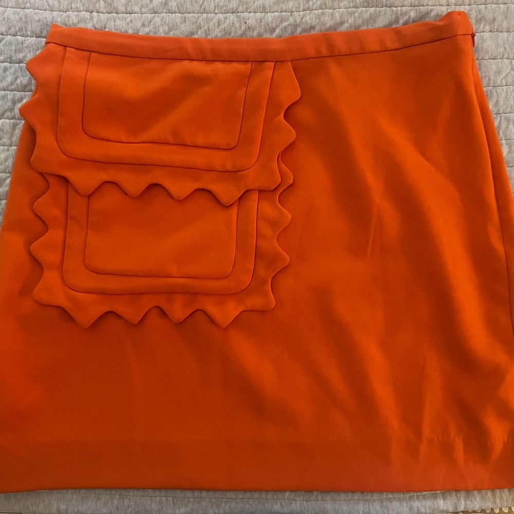 VICTORIA BECKHAM - MOD orange mini skirt, 60’s, Scalloped pocket, Twiggy - M